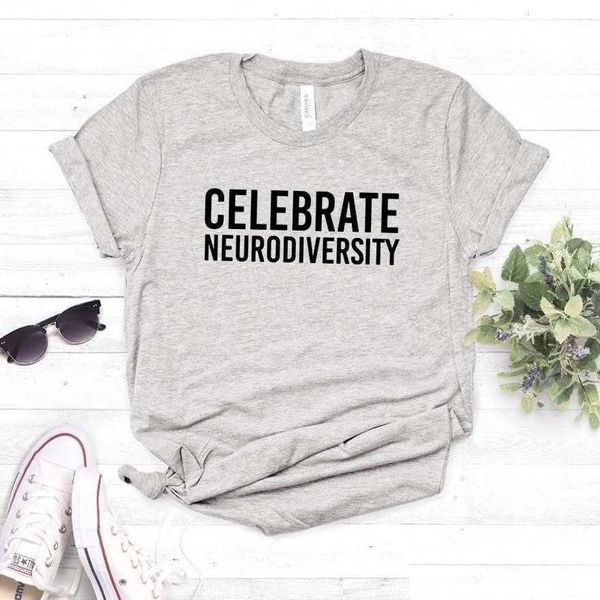 T-shirt pour femmes Célébrez les lettres de la neurodiversité T-shirt pour femme Casual Funny For Lady Girl Top Tee Drop Delivery Apparel Womens Cloth Dhlqm