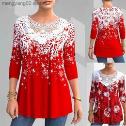 Dames T-shirt Kerst Bloemen T-shirt met lange mouwen voor vrouwen Losvallende grote maten Tops Casual kleding Feest Street chic Blusas T-shirts Ropa Mujer T231027