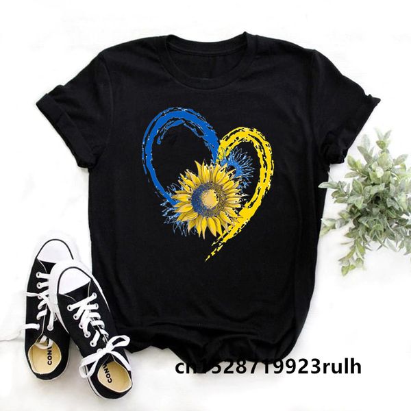 T-Shirt Femme Cool Ukraine Drapeau Tournesol Ukrainien Imprimer T-shirt Top Femmes Mode Harajuku T-shirt Décontracté Tops Base O-cou Noir Tee court 230307