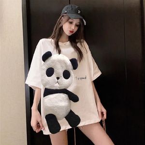 T-shirt Femme COSAIDI Femmes Casual Lâche O-cou T-shirt Dames Panda Dessin Animé Brodé T-shirt À Manches Courtes Vêtements Pour Femmes Tops 230927