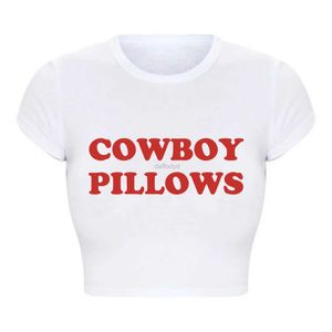 Dames T-shirt Cowboy Kussen Womens Cut Top Harajuku Baby T-shirt Y2k Zomermode T-shirt Dames Kawaii Kleding Hot Girl T-shirt Directe verzending 240322