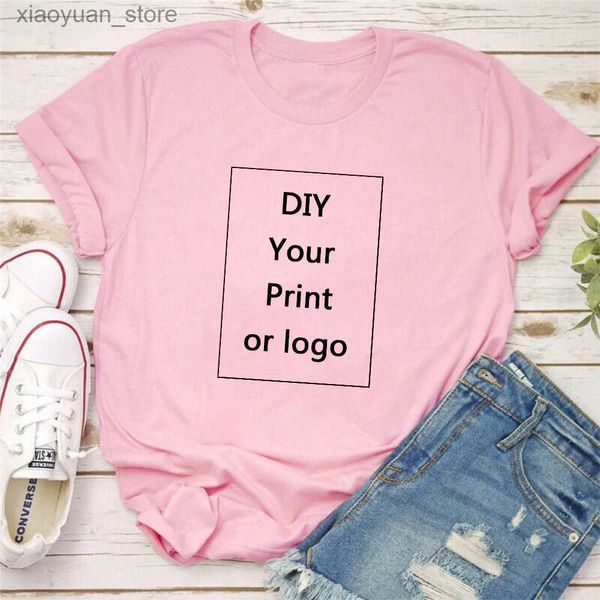 Camiseta para mujer, camiseta de ocio con impresión personalizada, camiseta de verano para mujer DIY con tu foto o camiseta personalizada, camiseta blanca rosa para mujer 240130