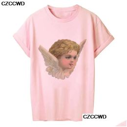 T-shirt Femme Mignon Ange Bébé Coréen T-shirt T-shirts Vêtements Femmes Surdimensionné Fiorucci Lettre Imprimer Amusant Haruku O-cou Lâche Tops Dr Otkp9