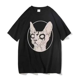 Dames T-shirt Death Metal Sphinx Cat Witch Top Fashion Gothic T-Shirt Steam Punk Hipster Unisex Trend Shirt Short Sleeve T-Shirtl2405