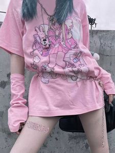 T-shirt femme Deeptown Summer Kawaii Girl pour femme Anime Harajuku Graphic Tee Top Streetwear T-shirt imprimé mignon Loose Pink Dress P230603
