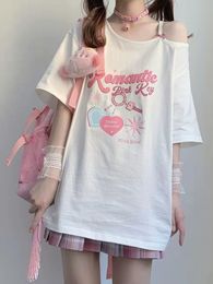 T-shirt Femme Deeptown T-shirt à épaules dénudées Kawaii Sweet Girl Tops à épaules dénudées y2k Sexy Cute Graphic Tees Shirt Fashion Korean 230418