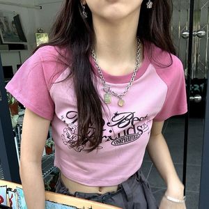 T-shirt Femme Deeptown Y2K Rétro Rose T-shirts Coréen Streetwear Patchwork Maigre Basique T-shirts Fée Grunge Imprimé Graphique T-shirts Top Harajuku 230802