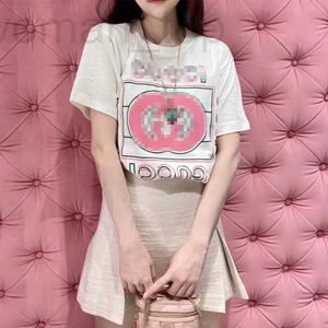 T-Shirt femme Designer 2023 printemps/été nouveau G famille Logo rose imprimé T-shirt col rond ample à manches courtes haut femmes 9EXU