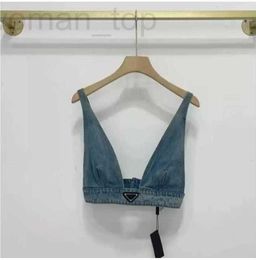 Dames T-shirt Designer 2023 T-shirt Mode Lingerie Met Metalen Badge Sexy Diepe V Denim Halter Tube Top Kleding SPQX