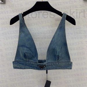 Dames T-shirt Designer 2023 T-shirt Mode Lingerie Met Metalen Badge Sexy Diepe V Denim Halter Tube Top Kleding Designer Jeans Bh 7S7I