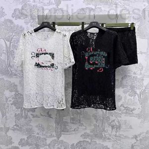 Dames T-shirt Designer 2024 Lace Set 3D Hollow Borduurwerk Bloem Zoete en pittige borstbrief Afdrukken Fashionable Hanging Riem Binnen Voering MSSA