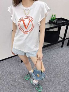 T-shirt pour femmes Designer 2024 Nouveau produit Shenzhen Nanyou 24 LUMBRE LUXEUR TOP de tout le matériau de coton avec un bord de volant rond du cou rond, de haute qualité et de K2LD simple
