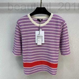Dames T-shirt Designer 2024 Lente/zomer Nieuwe Nanyou Cha-stijl Modieuze en veelzijdige letter Borduurwerk Stripe Stripe Gebreide shirt voor vrouwen CQCK