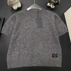 T-shirt pour femmes 23 automne new p familial classique gris rond cou rond manche courte tricot de bonne qualité i8ie