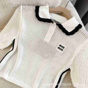 T-shirt femme designer 23 été nouveau design de niche col en tricot crochet + logo floral emblématique haut minimaliste F6M5