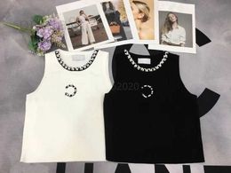 T-shirt Femme Designer 23SS FW Knits Vest Tee Crop Tops avec paillettes Lettre Modèle Chemises Runway High End Brand Elasticity Stretch 5SGP