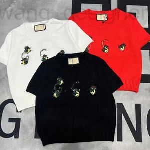 T-shirt Femme Designer 24 Début du printemps Nouveau G-Family Lettre à paillettes Mode Polyvalent Tricoté à manches courtes Femmes S1LX