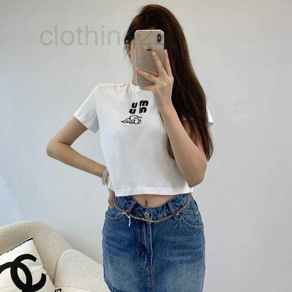 T-shirt Femme Designer 24 Début du printemps T-shirt Femme Lettre Brodée Motif Nuage Col Rond Slim T-shirt Court Top 6545