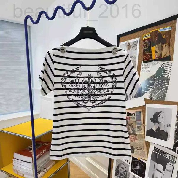 T-shirt pour femmes Designer 24 Nouveaux ancres de bateau Imprimé chaîne de contraste de bande de couche à manches courtes à manches courtes 0trs 0trs