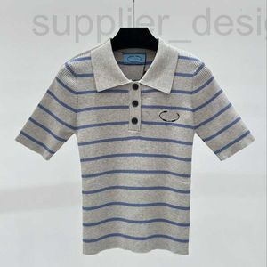 Dames T-shirtontwerper 24 lente/zomer nieuwe gestreepte letter korte mouw slanke fit gebreide casual stijl polo t-shirt 9fvh