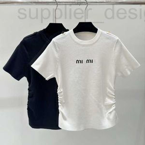 Dames t-shirt ontwerper 24 lente/zomer nieuwe veelzijdige informele casual mode brief geborduurd geplooide knop gebreide shirt korte mouwen dpti