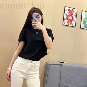 Dames T-shirtontwerper 24 jaar P Zomer Triangle Slim Fit zwart-wit voorzichtigheidsmachine Basic veelzijdige hoog elastisch t-shirt met korte mouwen voor vrouwen 4BV8