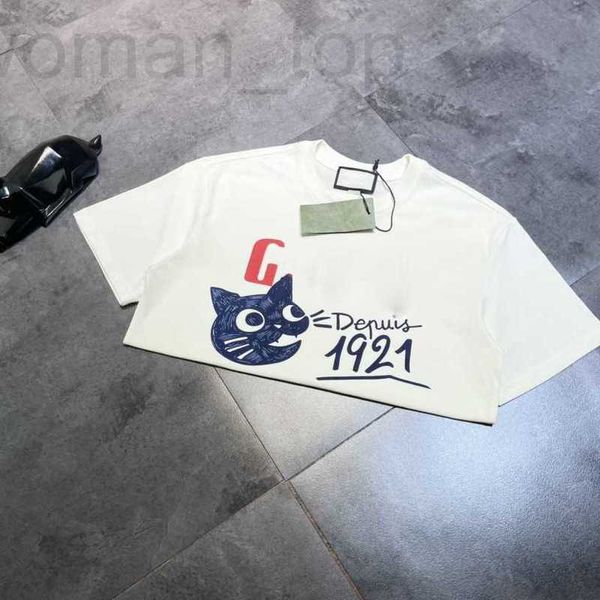 T-Shirt Femme Designer 32S Double Fil Marque De Mode Été G Famille Strict Selection High Edition 1921 Chat Imprimé T-shirt À Manches Courtes Couple Top XQE8