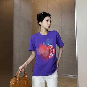 Dames T-shirt Designer Merk 2024 Vroege lente Nieuw G-home Kleurcontrastontwerp Apple Print Slim Fit Mode Katoenen T-shirt met korte mouwen voor dames O9AX