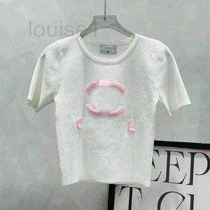 Dames T-shirt Designer Brand Correcte letters in de originele beelddoek geborduurde kralen ronde nek gebreide korte mouwen top voor vrouwen exvx