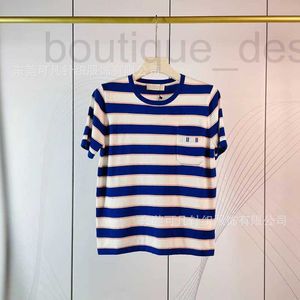 T-shirt femme marque de créateurs Miu col rond couleur laine rayée tricotée T-shirt mince à manches courtes lancé en 2024, haut ample décontracté H3LO