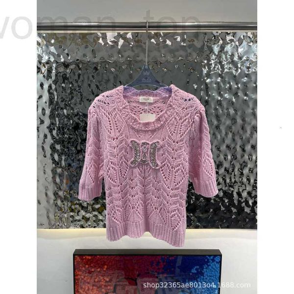 T-shirt femme Designer CE Famille 23 Début du printemps Nouveau Pull évidé Haut en tricot Avant 3D Jacquard Fée Style O7E0