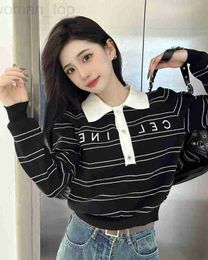 T-Shirt Femme Designer CE23 Automne / Hiver New College Style Polo Col Lettre Broderie Stripe Pull Tricots Mode Femme EKY4