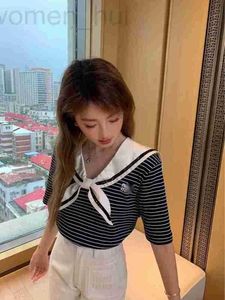 T-shirt femme designer Chaopai Miao Summer New Navy Style Big Polo Neck Bow Stripe Contraste Couleur T-shirt polyvalent à manches courtes IT06