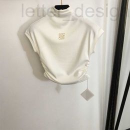 Diseñador de camisetas para mujeres Cachón plisado Cachaca Platada Slumming Medio cuello alto Camiseta de manga corta Capacitación Top N8C0