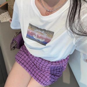 Dames T-shirt Designer Designer Kleding Y2K Tops Fashion Light Luxury Short Letter Rainbow Dracient Pattern Borking Short Sleeve
