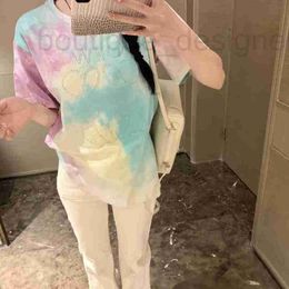 T-shirt pour femmes Designer Cubique Strass Décoration Coloré Tie-Dye Motif Été Casual Lâche Manches Courtes Y2k Chemises 861F