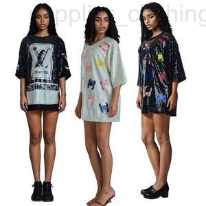 Robes de créateurs de t-shirts pour femmes Sparkly Sequin Designer Round Neck Hip Hop Robe Mini Robe Gratuit Ship Ah0l