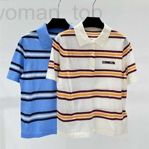 T-shirt pour femmes Designer High Set 24 Été Nouveau col Polo Stripe Thin Academy Style Knited Court Sleeves H6ZS
