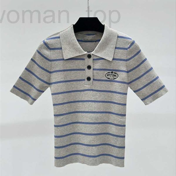 T-shirt pour femmes High Version 24 Printemps / été Nouveau P Famille P polo Collar King Grey Stripe Slim Fit Tricoted Courte à manches C859