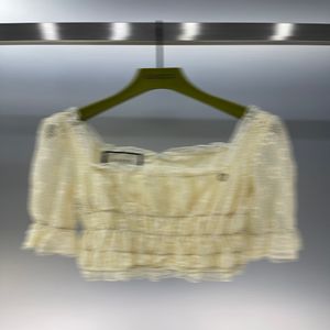 T-shirt à capuche de styliste pour femmes, col carré, manches courtes, haut en dentelle, tendance élégante, taille asiatique S-L