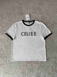 T-shirt Femme Designer Luxe Version correcte C Col noir Ligne Lettre Col rond Manches courtes Contraste Côtes Embellissement Impression jet d'eau actif 2TXM