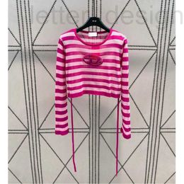 Dames T-shirt designer luxeNieuwe pullover gebreide zonwerende top met klassiek hol midden en trekkoordontwerp aan beide zijden voor rekbaarheid IF3G