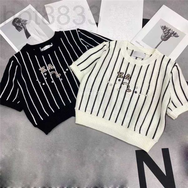 T-shirt pour femmes Designer New Women t Shirts Tee Knits Vest Tops with Letters Beads Girls Crop High End Luxury Brand Stretch Short Sleeve Striped Pullover Shirt 6HWR