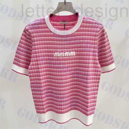 Vrouwen T-shirt Designer Roze Gestreepte T-shirt Voor Vrouwen Gebreide Korte Mouwen Tops Witte Letter Truien Dameskleding JD6C