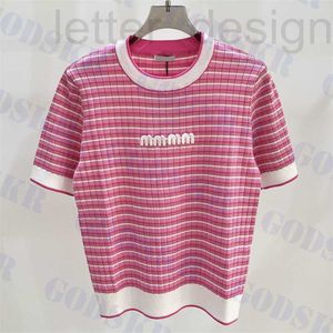 T-shirt femme designer T-shirt à rayures roses pour femmes Tops à manches courtes en tricot Pulls à lettres blanches Vêtements pour femmes JD6C