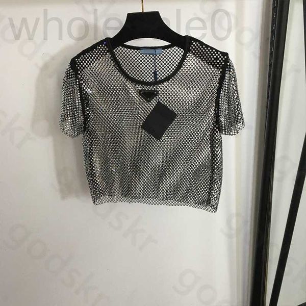 T-shirt Femme Designer Strass Hollow Cool Chemise Femmes Mode Mince Manches courtes T Tops Designer Glitter Loose Blouse 190D