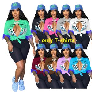 Dames T-shirtontwerper Sexy Mid Slipt Graphic T-stukken Dames Crop Lace Tops met kwastjes Zomeroutfits voor vrouwen Bulk Groothandel voor bedrijven 9553