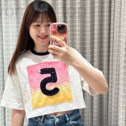 Dames T-shirtontwerper Shenzhen Nanyou 24 Spring nieuw nummer 5 Wit holle losse korte mouwen T-shirt gradiënt kleur 1B95