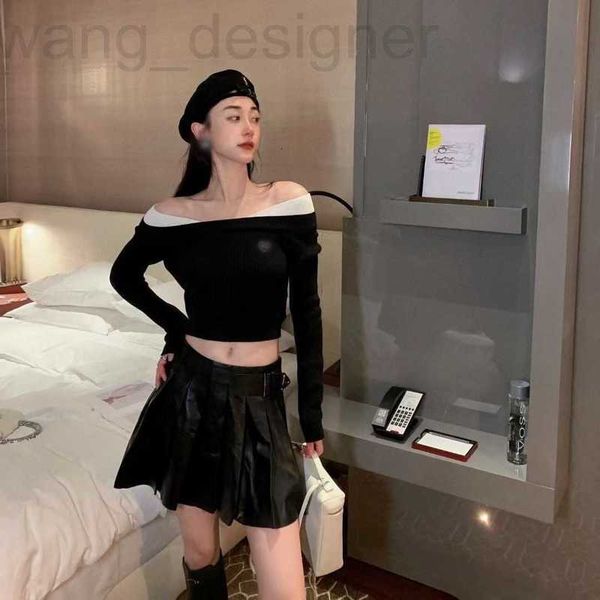 El diseñador de camisetas de las mujeres Shenzhen Nanyou High End Miu Home 23 NUEVA FOODA Y SEXY NEGRO BLANCO BLANCO CONTRAST ONE HOLBO TOP FOAT