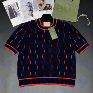 T-shirt femme designer pull à manches courtes femmes t-shirts lettre jacquard hauts pull tricoté t-shirt deux couleurs 6AX0